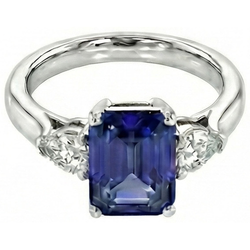 Drie steen blauwe saffier sieraden ring peer Natuurlijke echte diamant ( niet in het laboratorium gekweekt )en 3,50 karaat
