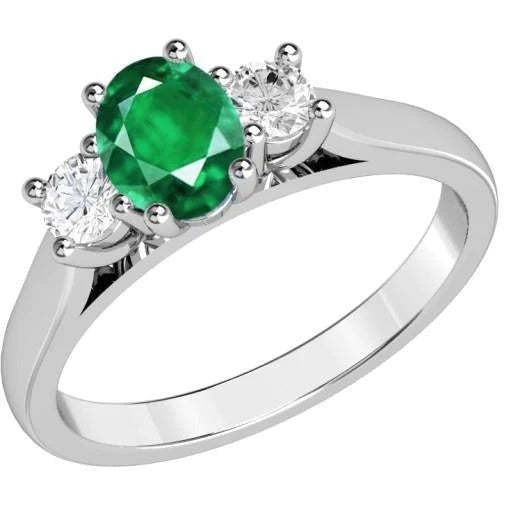 Drie stenen 10,50 karaat groene smaragden en diamanten trouwring 14K goud