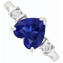 Afbeelding in Gallery-weergave laden, Drie stenen Ceylon saffier ring &amp; kleine ronde Natuurlijke echte diamant ( niet in het laboratorium gekweekt )en 1,25 karaat
