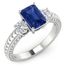 Afbeelding in Gallery-weergave laden, Drie stenen antieke stijl Emerald Sri Lankaanse saffier ring 1,75 karaat
