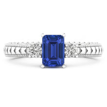 Afbeelding in Gallery-weergave laden, Drie stenen antieke stijl Emerald Sri Lankaanse saffier ring 1,75 karaat
