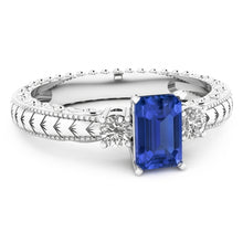 Afbeelding in Gallery-weergave laden, Drie stenen antieke stijl Emerald Sri Lankaanse saffier ring 1,75 karaat
