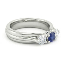 Afbeelding in Gallery-weergave laden, Drie stenen blauwe saffier en Natuurlijke echte diamanten ( niet in een laboratorium gekweekt ) ring 1 karaat witgoud 14K
