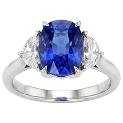 Drie Stenen uit de aarde gewonnen Diamant & Blauwe Saffier Verlovingsring 8 Karaat Goud 14K
