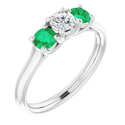 Drie stenen diamanten smaragd ring 2,40 karaat witgoud 14K