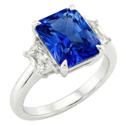 Drie stenen edelsteen saffier ring met stralende Natuurlijke echte diamant ( niet in het laboratorium gekweekt )en 3,50 karaat