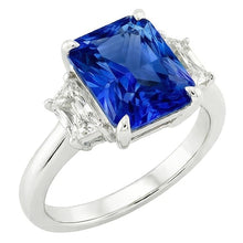 Afbeelding in Gallery-weergave laden, Drie stenen edelsteen saffier ring met stralende Natuurlijke echte diamant ( niet in het laboratorium gekweekt )en 3,50 karaat
