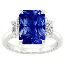 Afbeelding in Gallery-weergave laden, Drie stenen edelsteen saffier ring met stralende Natuurlijke echte diamant ( niet in het laboratorium gekweekt )en 3,50 karaat
