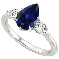 Drie Stenen Gouden Peervormige Ceylon Kleur Saffier & IGI GECERTIFICEERDE Diamanten Ring 6.75 Karaat