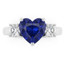 Afbeelding in Gallery-weergave laden, Drie stenen hart blauwe saffier ring &amp; ronde Natuurlijke echte diamant ( niet in het laboratorium gekweekt )en 2,50 karaat
