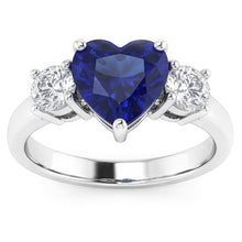 Afbeelding in Gallery-weergave laden, Drie stenen hart blauwe saffier ring &amp; ronde Natuurlijke echte diamant ( niet in het laboratorium gekweekt )en 2,50 karaat
