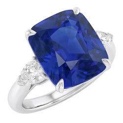 Drie stenen kussen blauwe saffier ring & peer Natuurlijke echte diamant ( niet in het laboratorium gekweekt )en 4 karaat