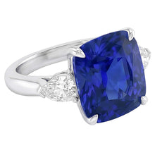 Afbeelding in Gallery-weergave laden, Drie stenen kussen blauwe saffier ring &amp; peer Natuurlijke echte diamant ( niet in het laboratorium gekweekt )en 4 karaat
