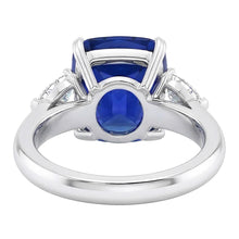 Afbeelding in Gallery-weergave laden, Drie stenen kussen blauwe saffier ring &amp; peer Natuurlijke echte diamant ( niet in het laboratorium gekweekt )en 4 karaat
