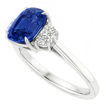 Afbeelding in Gallery-weergave laden, Drie stenen ovale blauwe saffier ring 4,50 karaat halve maan Natuurlijke echte diamant ( niet in het laboratorium gekweekt )en
