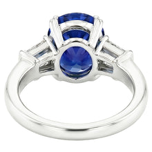 Afbeelding in Gallery-weergave laden, Drie stenen ovale blauwe saffier ring met stokbrood Natuurlijke echte diamant ( niet in het laboratorium gekweekt ) 3,25 karaat
