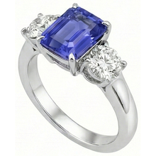 Afbeelding in Gallery-weergave laden, Drie stenen ring antieke stijl Emerald Ceylon saffier 3 karaat
