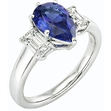 Afbeelding in Gallery-weergave laden, Drie stenen ring peer SriLanka saffier 2 karaat &amp; smaragd Natuurlijke echte diamant ( niet in het laboratorium gekweekt )en
