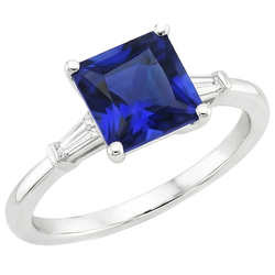 Driesteensring Prinses Geslepen Blauwe Saffier & Baguette Natuurlijke uit de aarde gewonnen Diamanten 5.25 Karaat