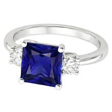 Afbeelding in Gallery-weergave laden, Driestenen Ring Prinses Blauwe Saffier &amp; Ronde Natuurlijke uit de aarde gewonnen Diamanten 5.50 Karaat
