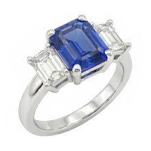 Afbeelding in Gallery-weergave laden, Drie stenen smaragd blauwe saffier en Natuurlijke echte diamant ( niet in het laboratorium gekweekt )en ring 2,50 karaat
