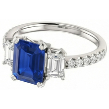 Afbeelding in Gallery-weergave laden, Drie stenen smaragd saffier ring met geaccentueerde Natuurlijke echte diamant ( niet in het laboratorium gekweekt )en 3,50 karaat
