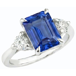 Drie stenen verlovingsring Emerald Sri Lankaanse saffier 2,50 karaat