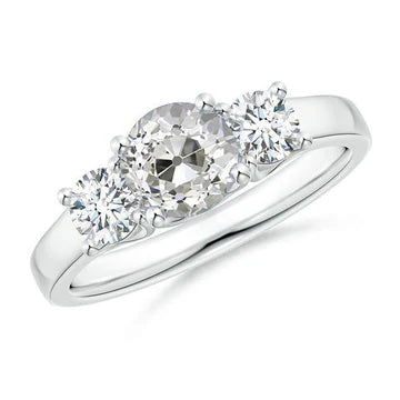 Drie Stenen Damesring Old Mine Echt Diamond Ronde Geslepen Sieraden 3 Karaat