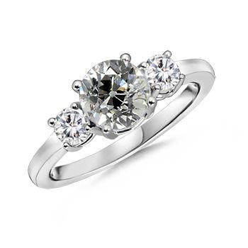 Drie Stenen Oude Geslepen Ronde Echt Diamanten Ring 2 Karaat Witgoud 14K