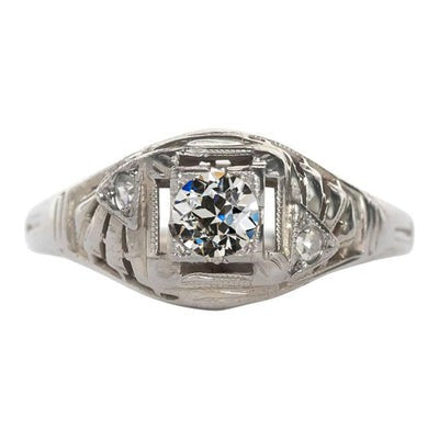 Drie Stenen Ring Ronde Oude Mijn Geslepen Echt Diamant Goud Milgrain 1,25 Karaat