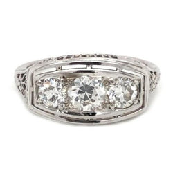 Drie Stenen Ronde Echt Diamanten Ring Oude Europese 2,50 Karaat Gouden Sieraden