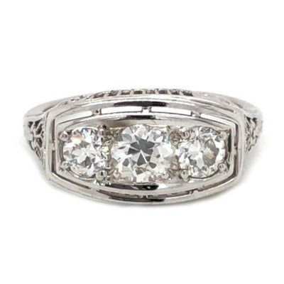 Drie Stenen Ronde Echt Diamanten Ring Oude Europese 2,50 Karaat Gouden Sieraden