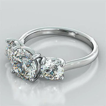 Drie Stenen Ronde Geslepen 2,50 Karaat Echt Diamanten Trouwring Goud 14K