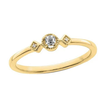 Drie Stenen Ronde & Asscher Echt Diamanten Trouwring Goud 0,75 Karaat