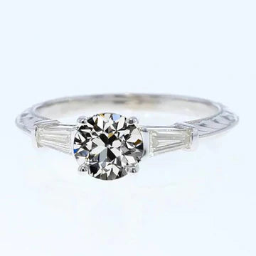 Drie Stenen Stokbrood & Ronde Oude Mijn Geslepen Echt Diamanten Ring 2 Karaat