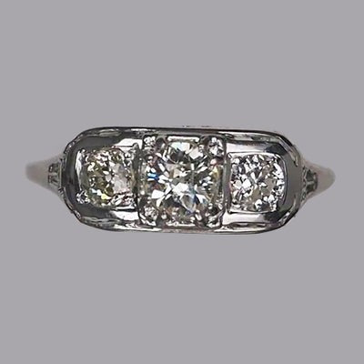 Drie Stenen Trouwring oud Geslepen Ronde Echt Diamanten 2 Karaat
