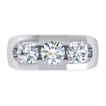 Afbeelding in Gallery-weergave laden, Drie Stenen Heren Ring Laboratorium Gekweekt Ronde Diamanten 14K Goud
