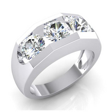 Afbeelding in Gallery-weergave laden, Drie Stenen Heren Ring Laboratorium Gekweekt Ronde Diamanten 14K Goud
