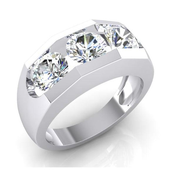 Drie Stenen Heren Ring Laboratorium Gekweekt Ronde Diamanten 14K Goud