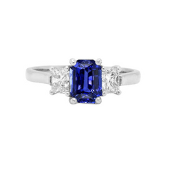 Drie Stenen Smaragd Blauwe Saffier En Diamant Ring