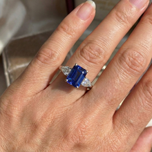 Afbeelding in Gallery-weergave laden, Drie steen blauwe saffier sieraden ring peer Natuurlijke echte diamant ( niet in het laboratorium gekweekt )en 3,50 karaat
