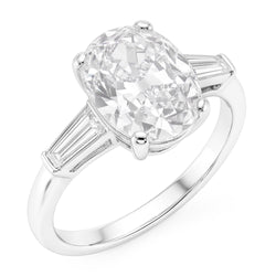 Driestenen Ring met Baguette & Kussen Oud Mijn Geslepen Natuurlijke Echte Diamanten (Niet labgekweekt) 6.50 Karaat
