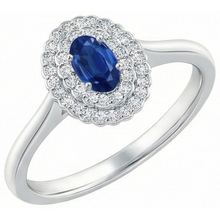 Afbeelding in Gallery-weergave laden, Dubbele Halo Blauwe Saffier Met Diamanten Ring 3.25 Karaat
