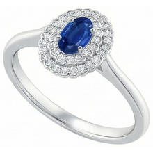 Afbeelding in Gallery-weergave laden, Dubbele Halo Blauwe Saffier Met Diamanten Ring 3.25 Karaat
