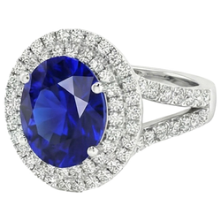 Natuurlijke Echte (Niet labgekweekt) Dubbele Halo Ceylonsaffier Verlovingsring 6.75 Karaat Dames Sieraden