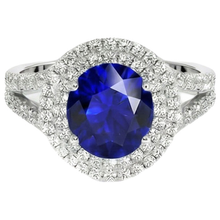 Afbeelding in Gallery-weergave laden, Natuurlijke Echte (Niet labgekweekt) Dubbele Halo Ceylonsaffier Verlovingsring 6.75 Karaat Dames Sieraden
