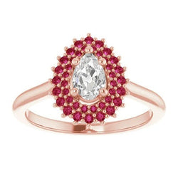 Dubbele Halo Peer Oude Mijnwerker Natuurlijke uit de a aarde gewonnen Diamanten Ring Ronde Robijnen 3.50 Karaat