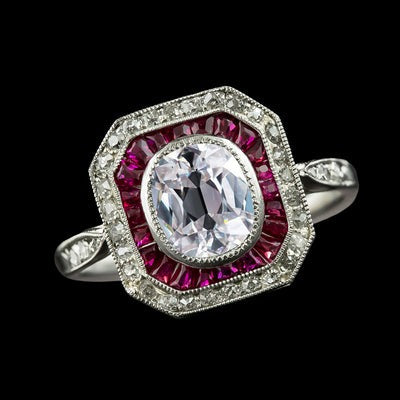 Dubbele Halo Ring Kussen Old Miner Echt Diamant Roze Saffier 5 Karaat