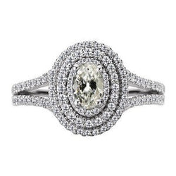 Dubbele Halo Ring Ovaal Old Mine Cut Natuurlijke uit de aarde gewonnen Diamant Gespleten Schacht 7 Karaat