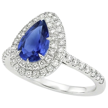 Afbeelding in Gallery-weergave laden, Dubbele Halo Ring Peer Geslepen Ceylon Saffier &amp; Diamanten 4,50 Karaat

